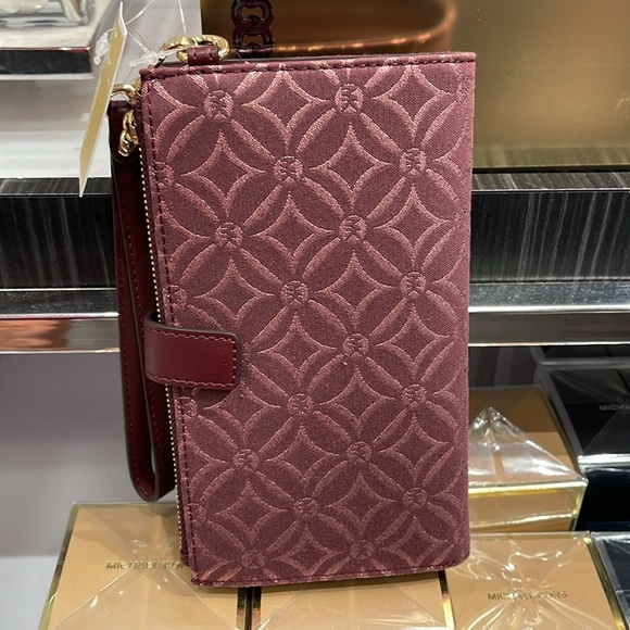 Michael Kors Jet Set Travel Large Double-Zip Wristlet-Wallet-PhoneHolder Oxblood - Picture 13 of 16